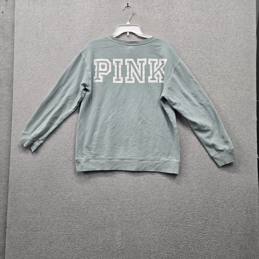 Victoria's Secret PINK Women Sweatshirt M Green Graphic Fleece Logo Casual